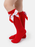 Baby Girl Knee Socks with Satin Double Bow - White & Red