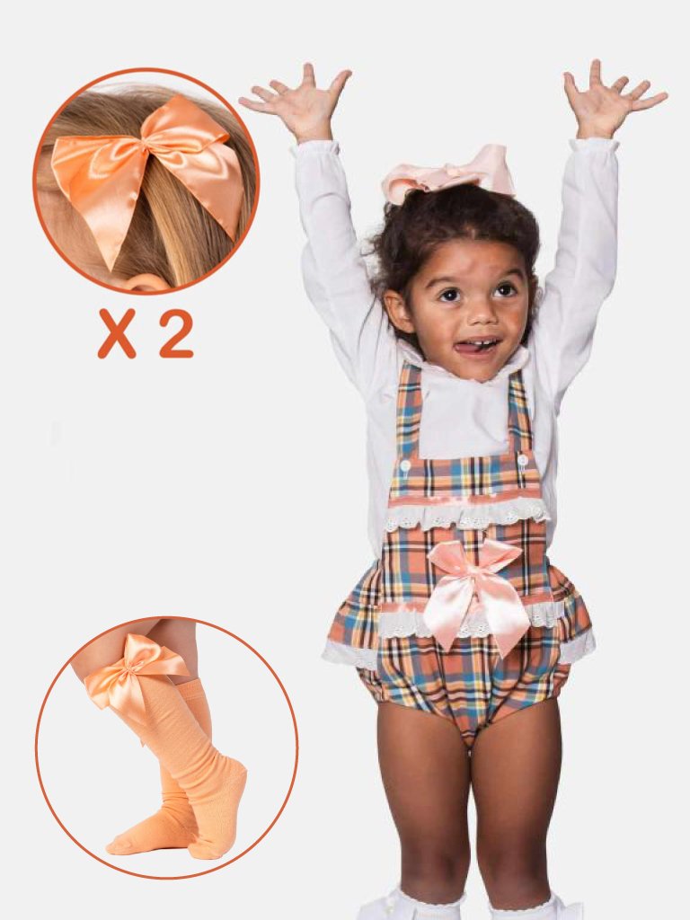 Baby Girl Tartan Romper with Socks & 2 Hair clips Bundle