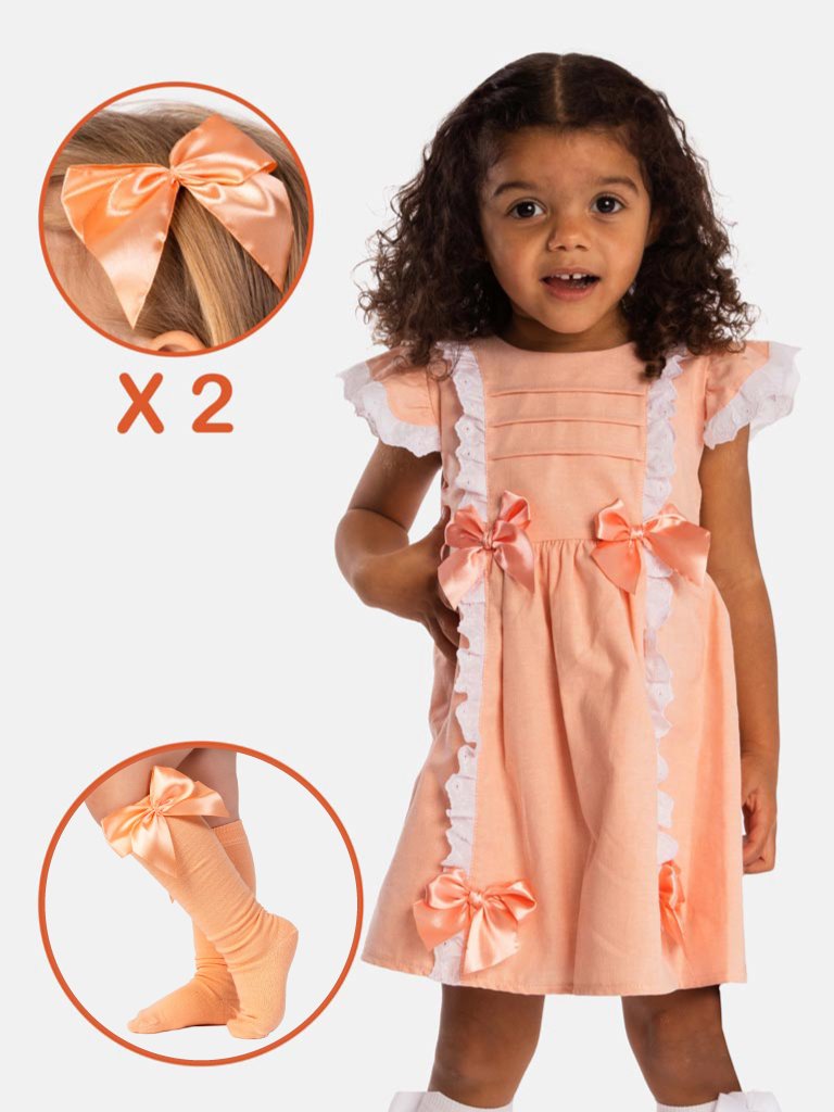 Baby Girl Isabell Dress with Socks & 2 Hair clips Bundle