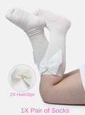 Matching Pearl Socks and Hairclips Bundle - Ivory