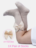 Matching Pearl Socks and Hairclips Bundle - Beige