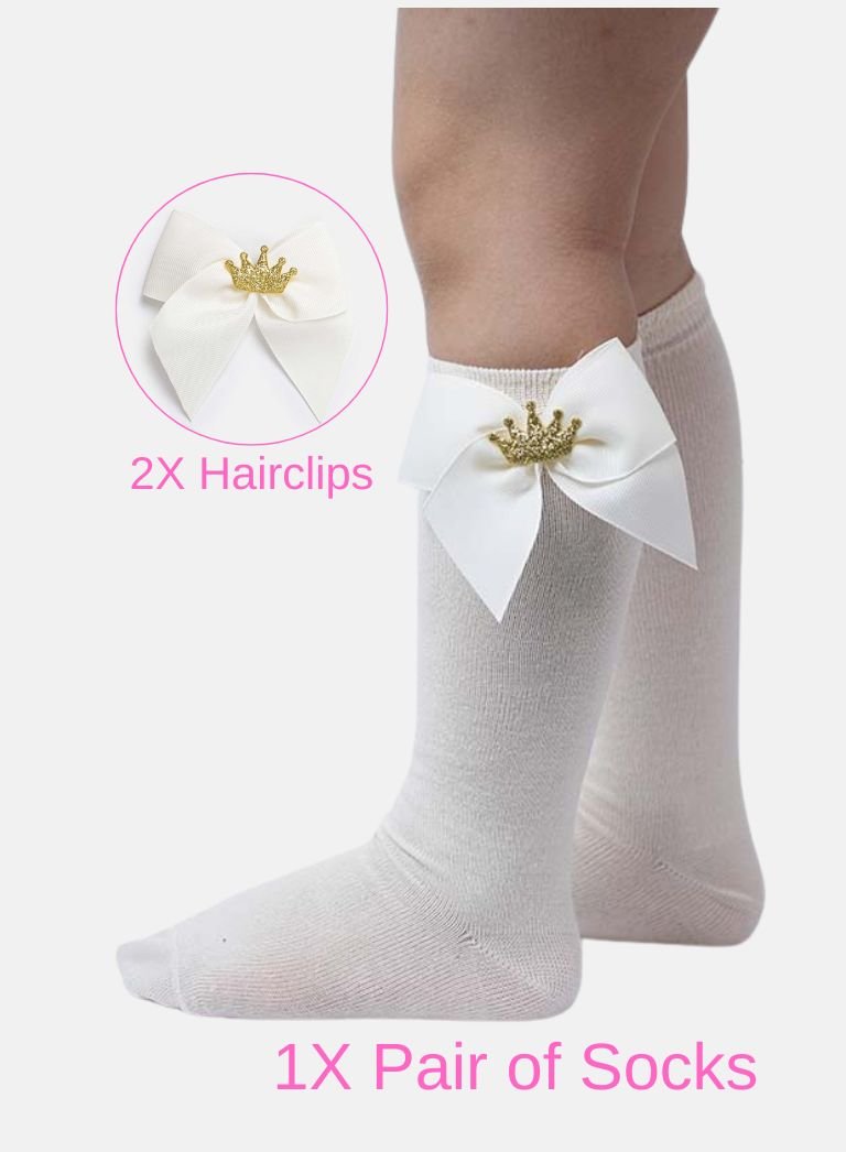 Matching Crown Socks and Hairclips Bundle - Ivory