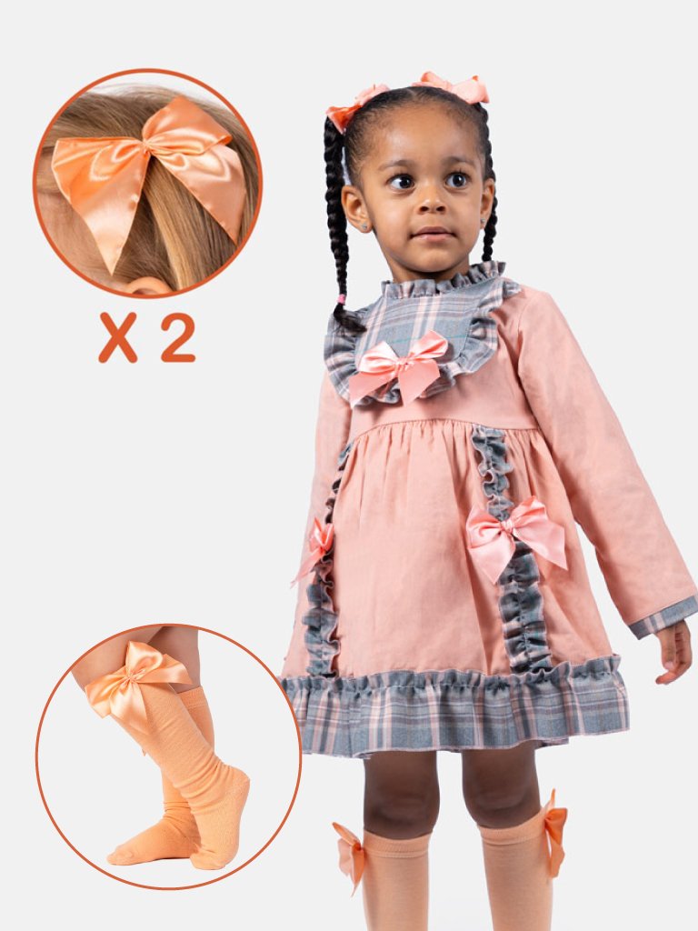 Baby Girl Eri Dress with Socks & 2 Hair clips Bundle