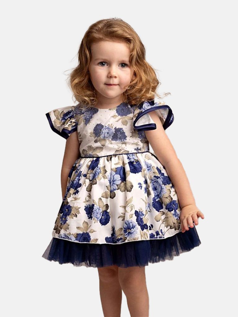 Baby Girl Anastasia Collection Floral Print Dress Melia - Navy