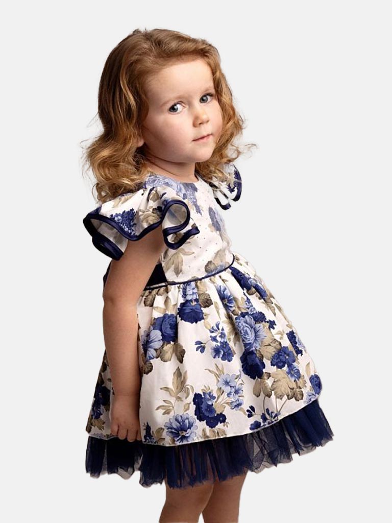 Baby Girl Anastasia Collection Floral Print Dress Melia - Navy