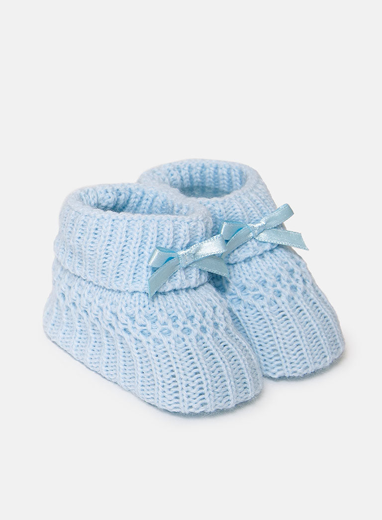 Baby Waffle Knit Booties - Baby Blue