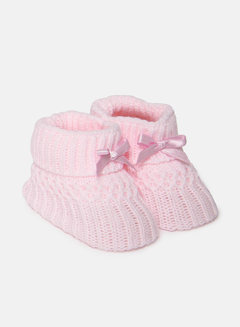 Baby Waffle Knit Booties - Baby Pink