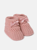 Baby Waffle Knit Booties - Dusty Pink