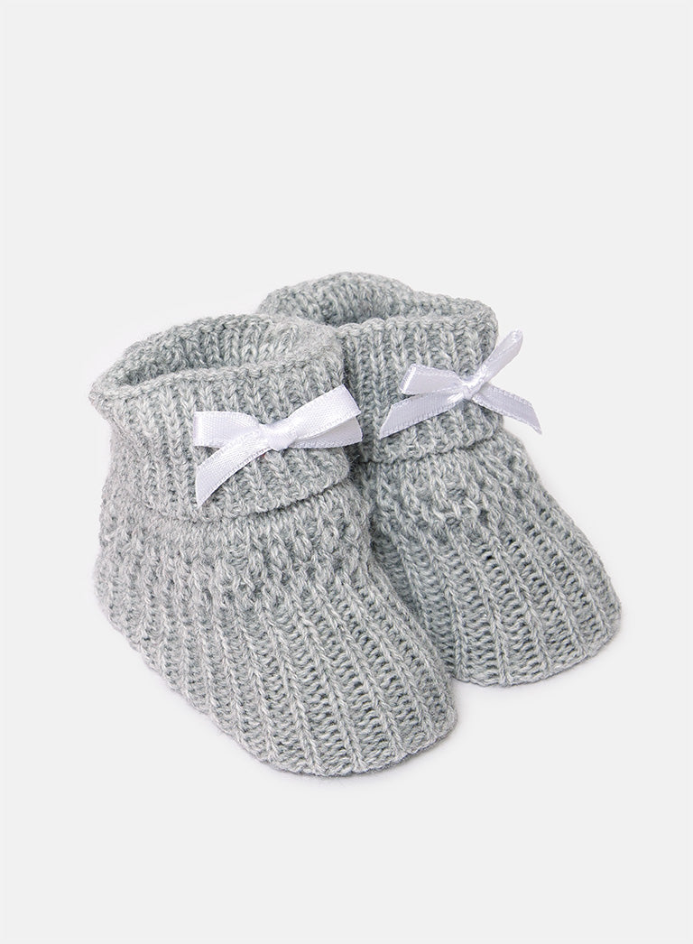 Baby Waffle Knit Booties - Grey