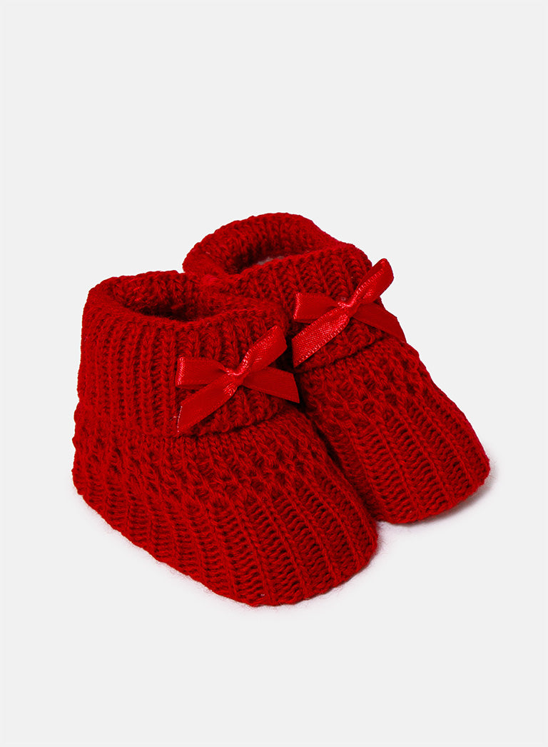 Baby Waffle Knit Booties - Red