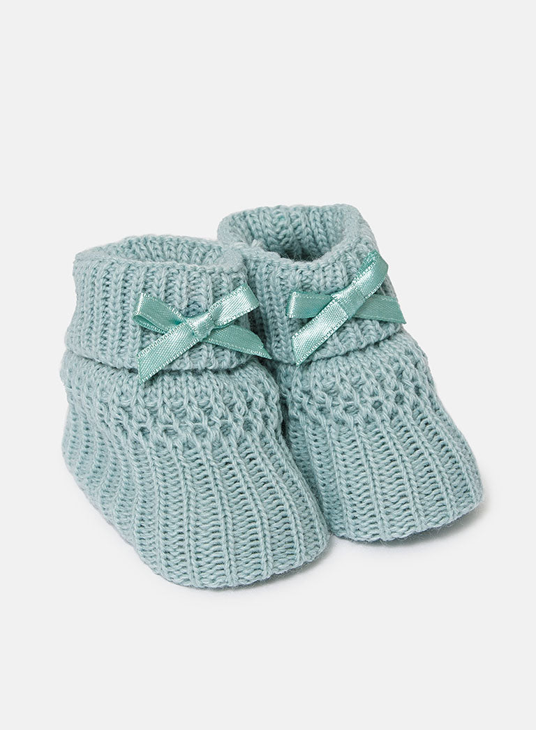 Baby Waffle Knit Booties - Sage