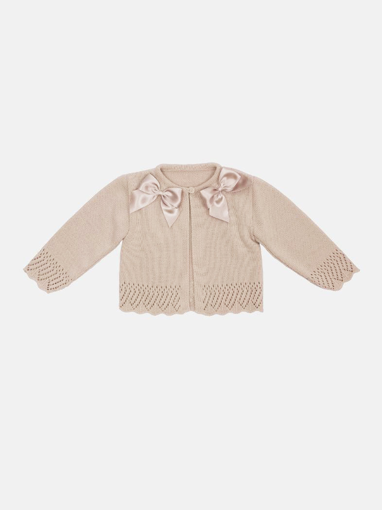 Baby Girl Beige Cardigan with 2 Big Bows