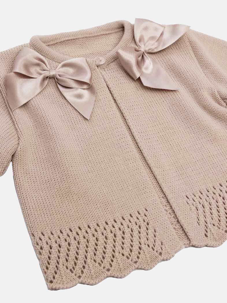 Baby Girl Beige Cardigan with 2 Big Bows