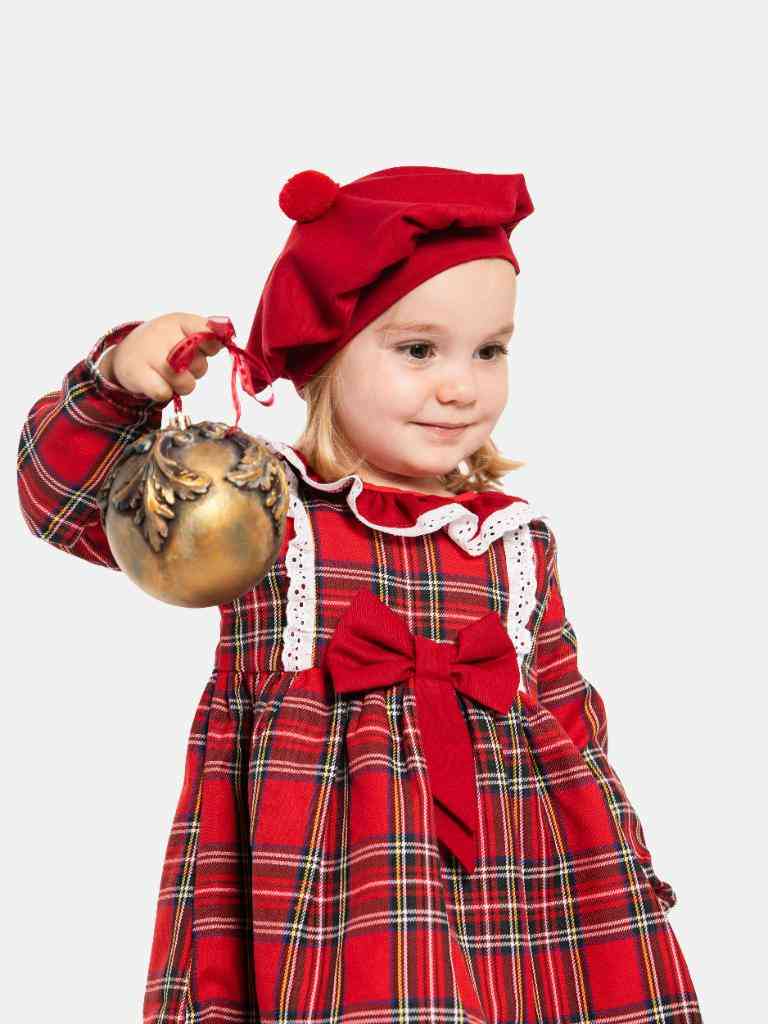 Baby Girl Star Collection Tartan Dress with Beret-Red