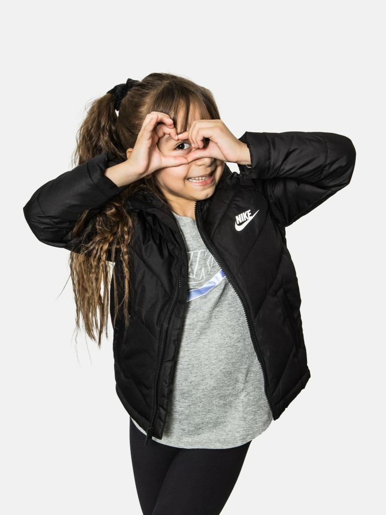 Nike Junior Full Sleeves Logo Printed Puffer Jacket with Hood - Black