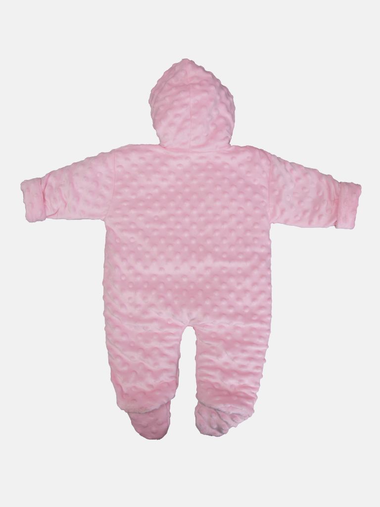 Baby Girl Bubble Hooded Pramsuit with Booties - Baby Pink