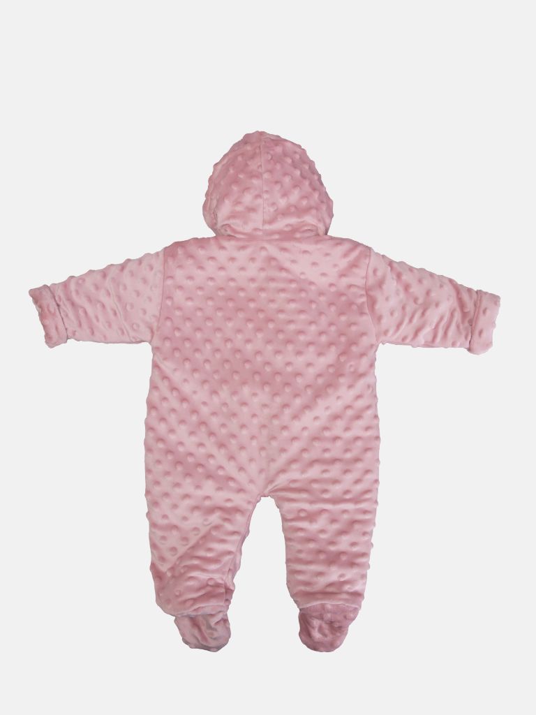 Baby Girl Bubble Hooded Pramsuit with Booties - Dusty Pink