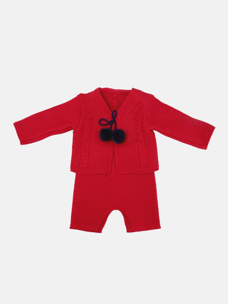 Baby Boy Andora Collection Knitted 2 piece set with Pom-poms - Red
