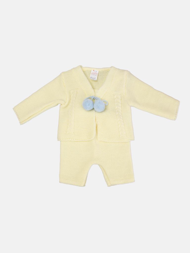 Baby Boy Andora Collection Knitted 2 piece set with Pom-poms - Yellow