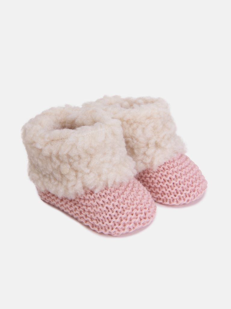 Baby Girl Fluffy Knitted Booties - Dusty Pink