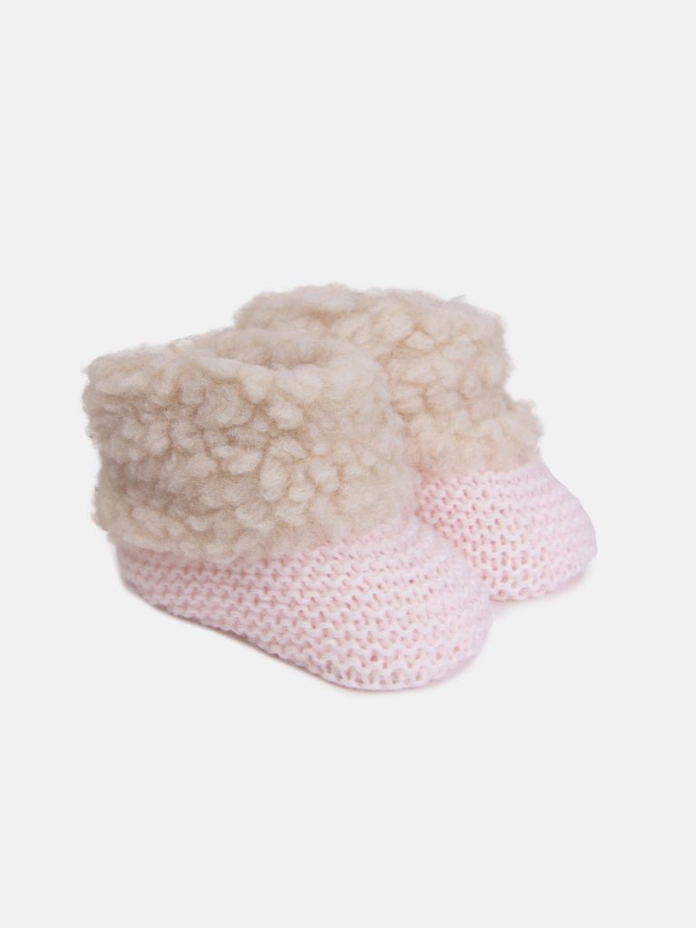 Baby Girl Fluffy Knitted Booties - Pink