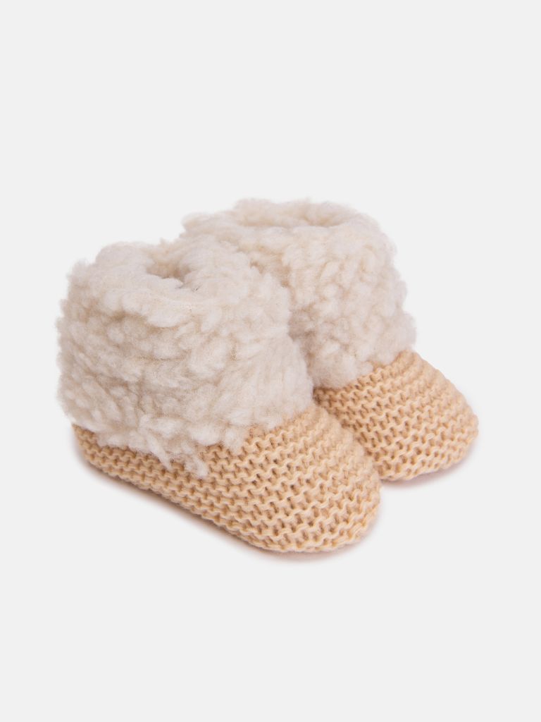 Unisex Fluffy Knitted Booties - Beige