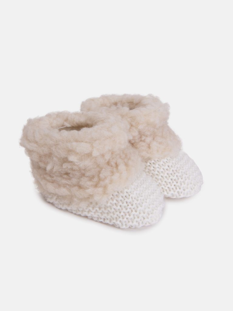 Unisex Fluffy Knitted Booties - Ivory