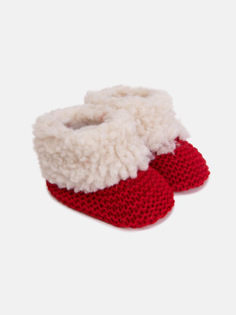 Unisex Fluffy Knitted Booties - Red