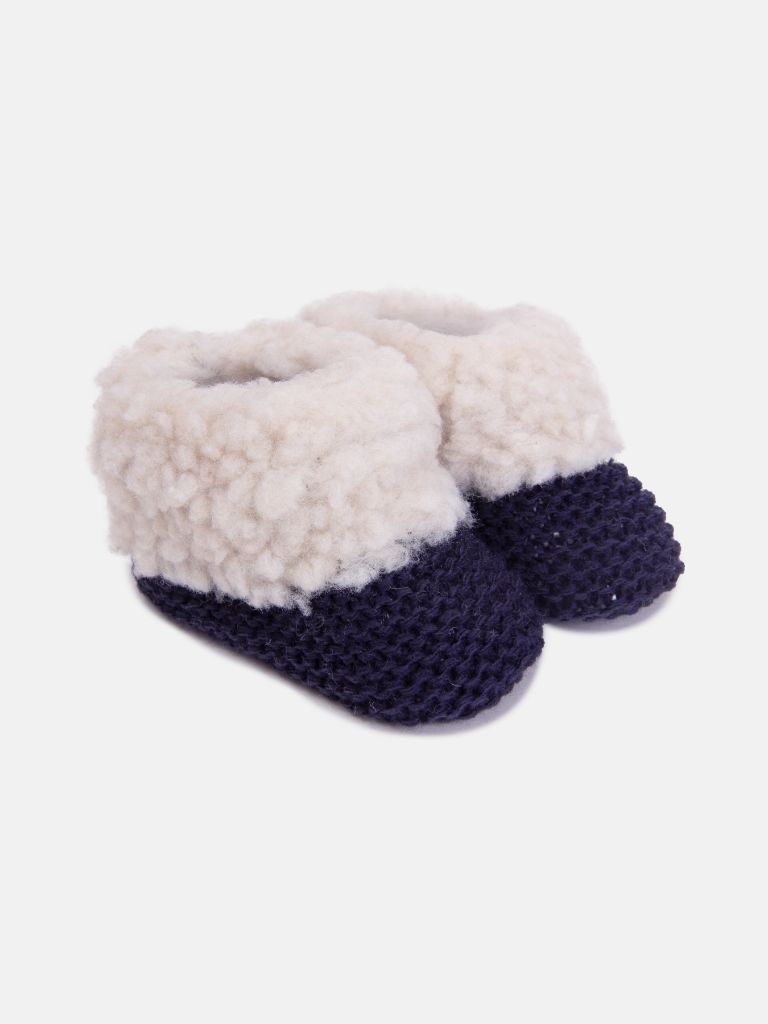 Unisex Fluffy Knitted Booties - Navy Blue