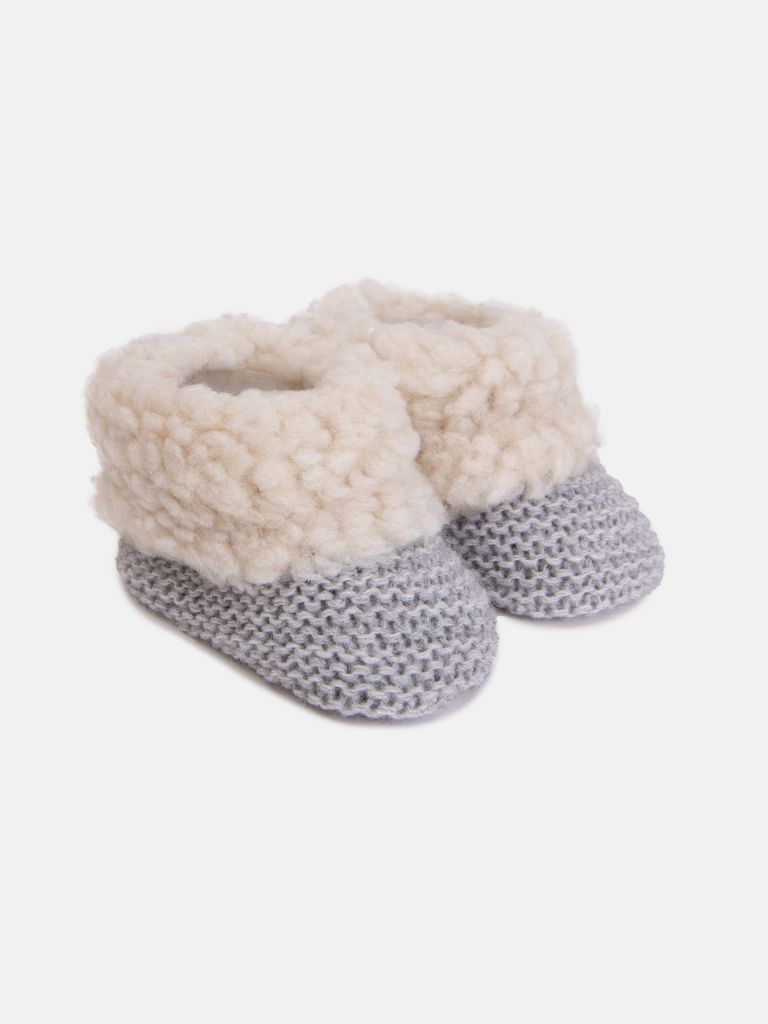 Unisex Fluffy Knitted Booties - Grey