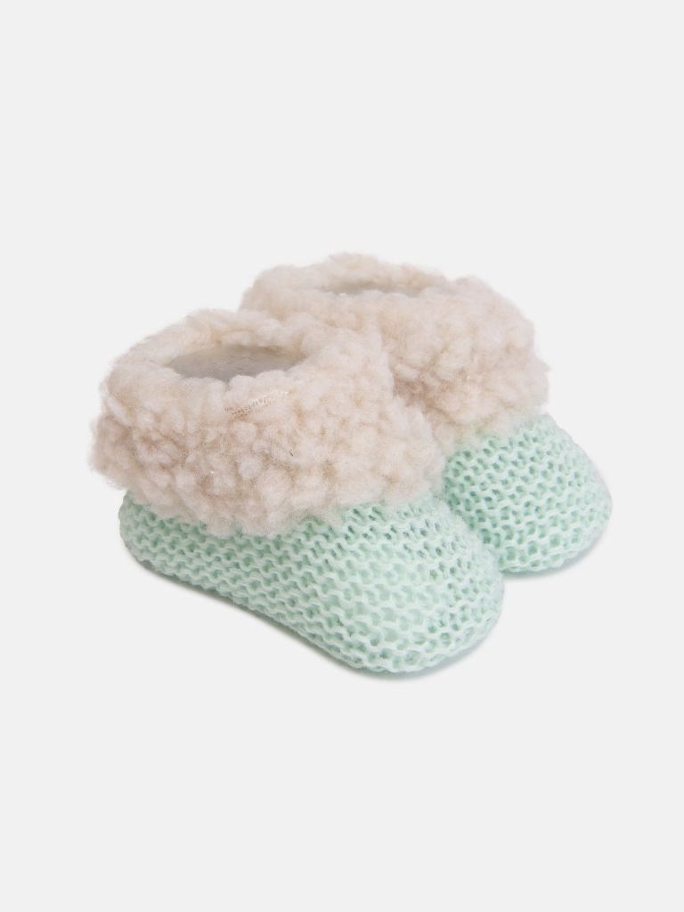 Unisex Fluffy Knitted Booties - Mint