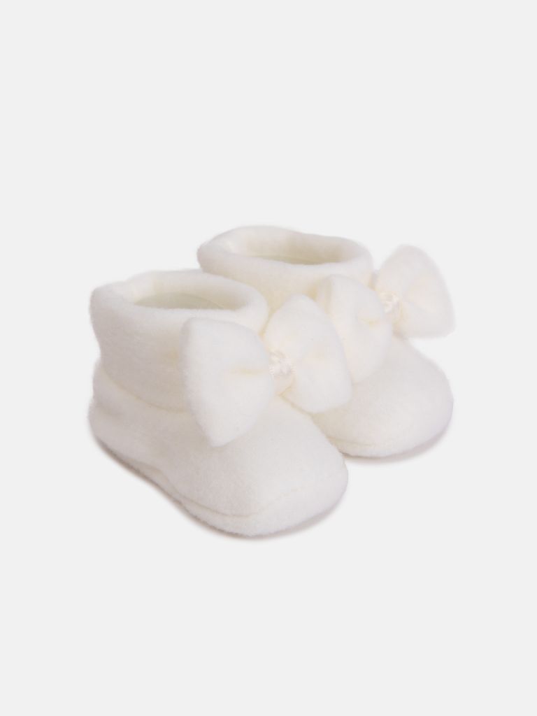 Baby Girl Booties with Bow - Cream