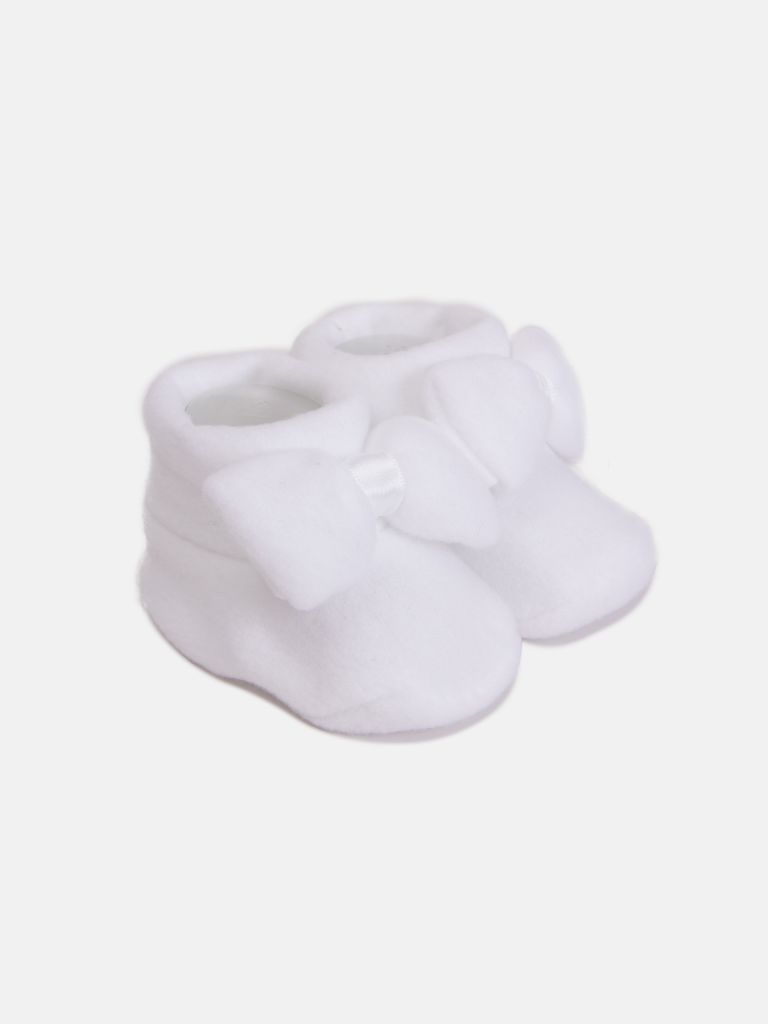 Baby Girl Booties with Bow - White