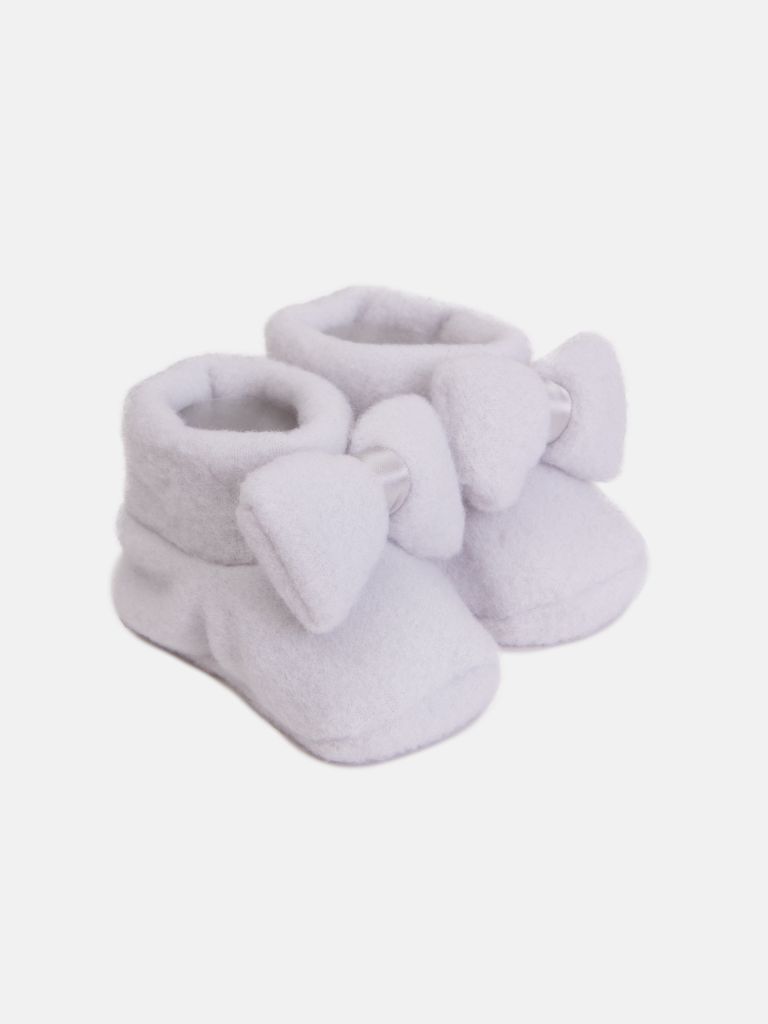 Baby Girl Booties with Bow - Grey