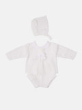 Baby Girl Sofia Collection Knitted 3 piece set with Satin Bow and Bonnet - White