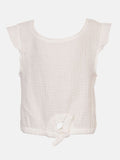 Junior Girl Melanie French Collection Short Sleeves Top with front Tie-Knot - White
