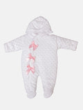 Baby Girl Bubble Hooded Pramsuit with Booties - White