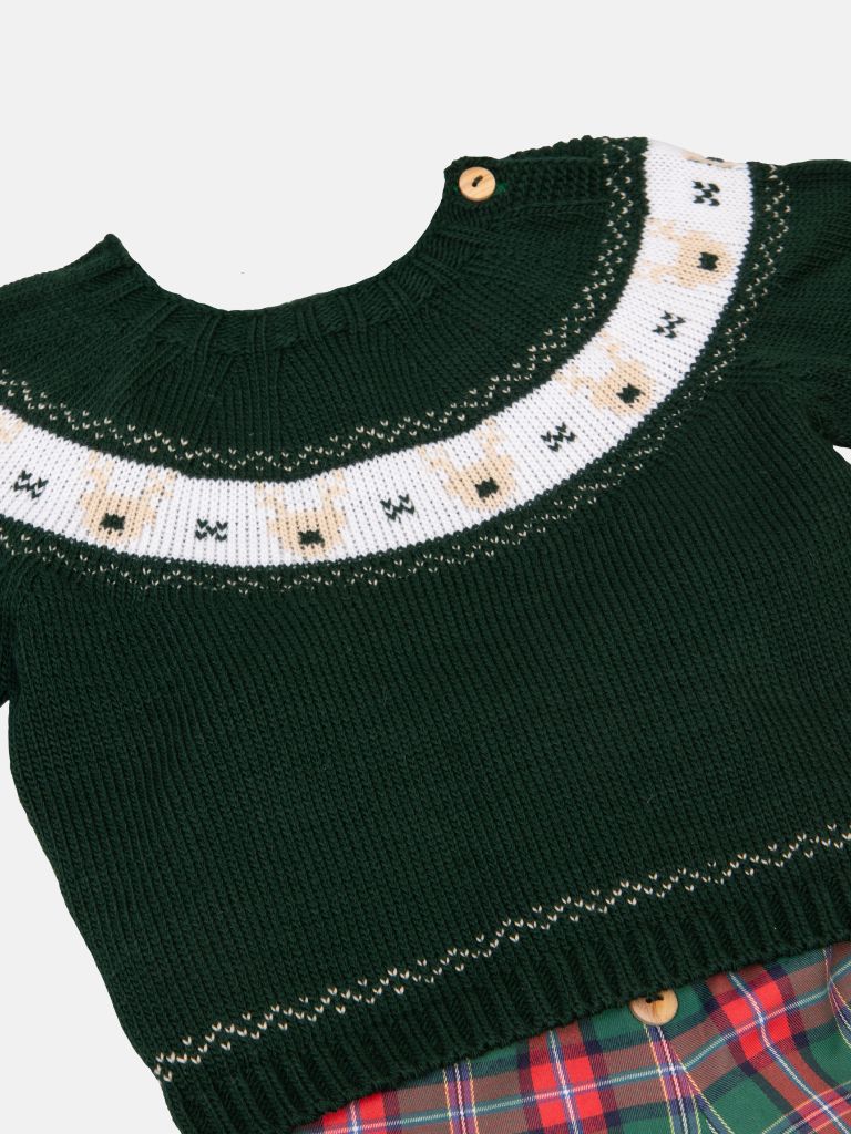 Baby Boy Rudolph Collection Knitted 2-piece Sweater and Pyjama Set - Small Fit - Green