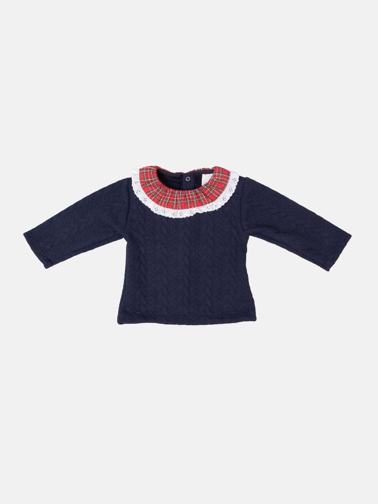 Baby Girl Holiday Angel Collection Knitted Frilly 2-piece Sweater and Pyjama Set - Small Fit - Navy Blue and Red