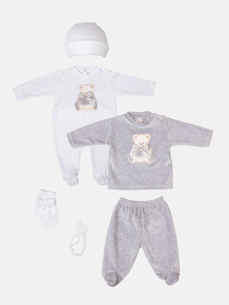 Baby Unisex 6-piece Teddy Gift Box Set - Grey