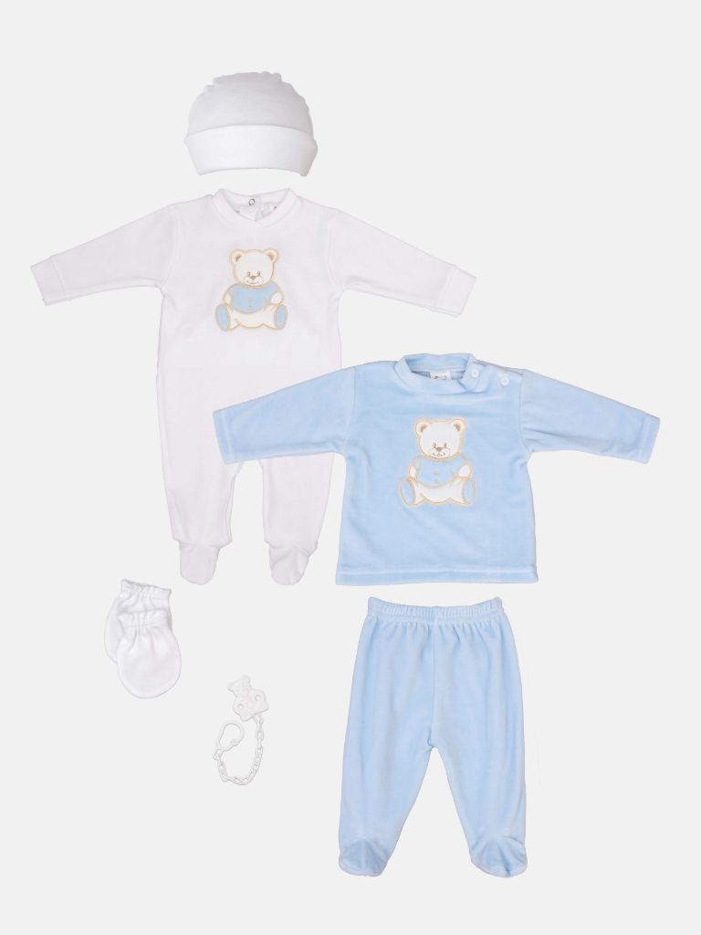 Baby Unisex 6-piece Teddy Gift Box Set - Blue