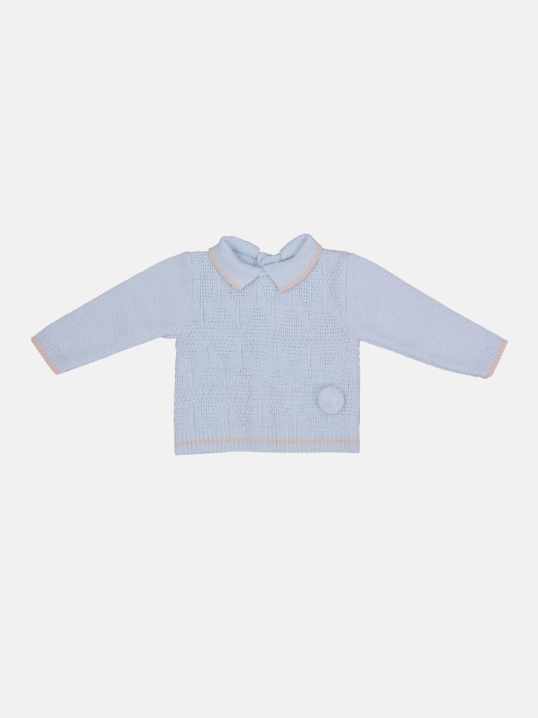 Baby Boy New Santiago Collection Knitted 3 piece set with Pompom - Baby Blue