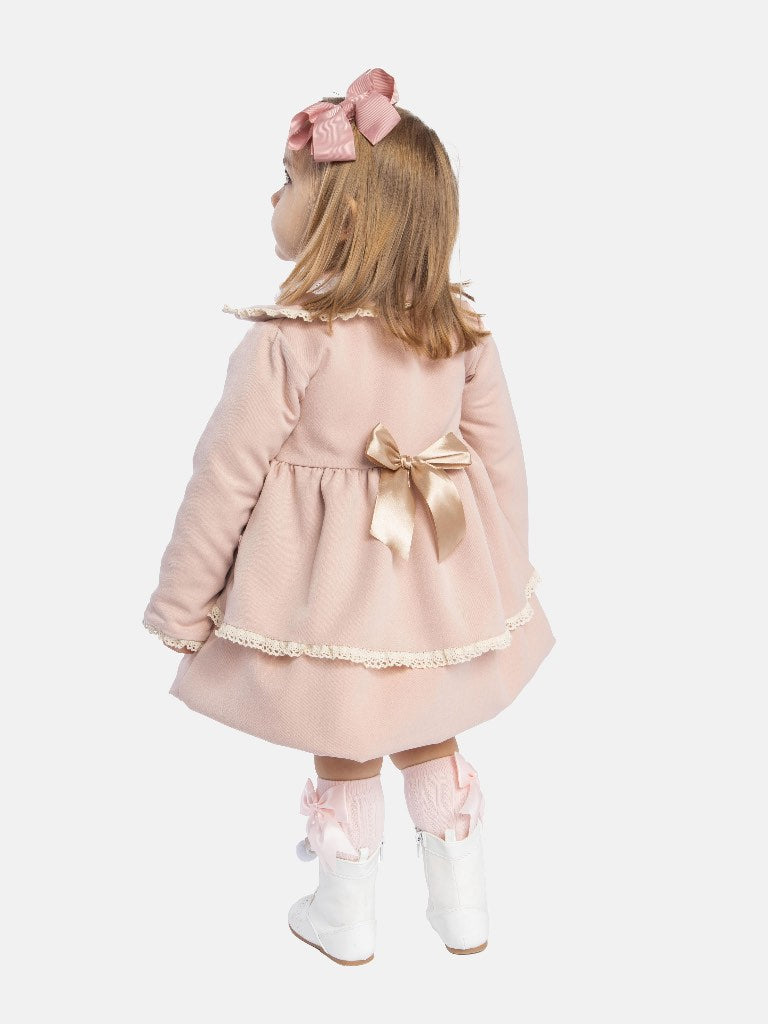 Baby Girl Rose Pink Luxury Spanish Coat with Lace and Bows