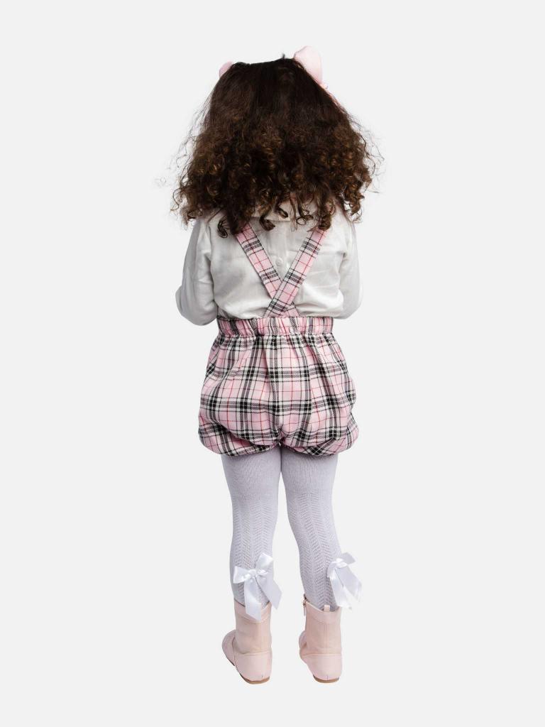 Baby Girl Tartan Romper with Bow and Lace - Baby Pink - Small Fit