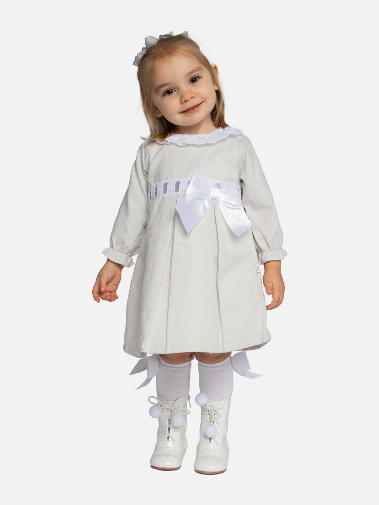 Baby Girl Valentina Dress with Bow and Frills - Grey