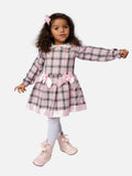 Baby Girl Satin Tartan Dress with Satin Bows and Knickers - Baby Pink