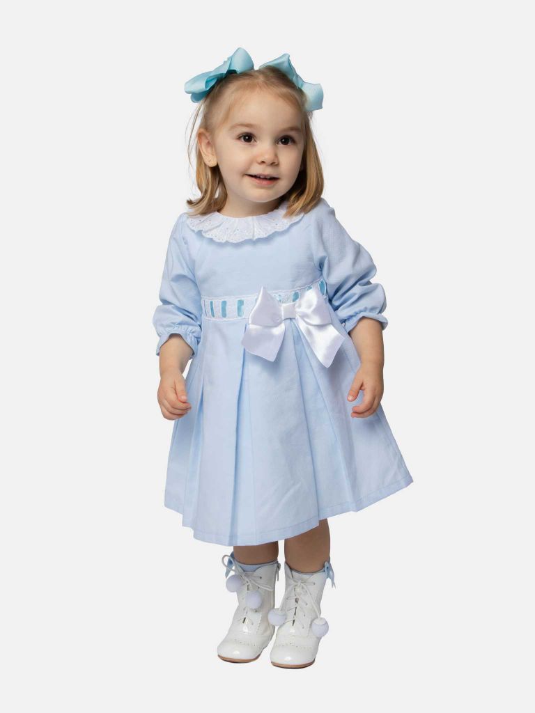 Baby Girl Valentina Dress with Bow and Frills - Baby Blue