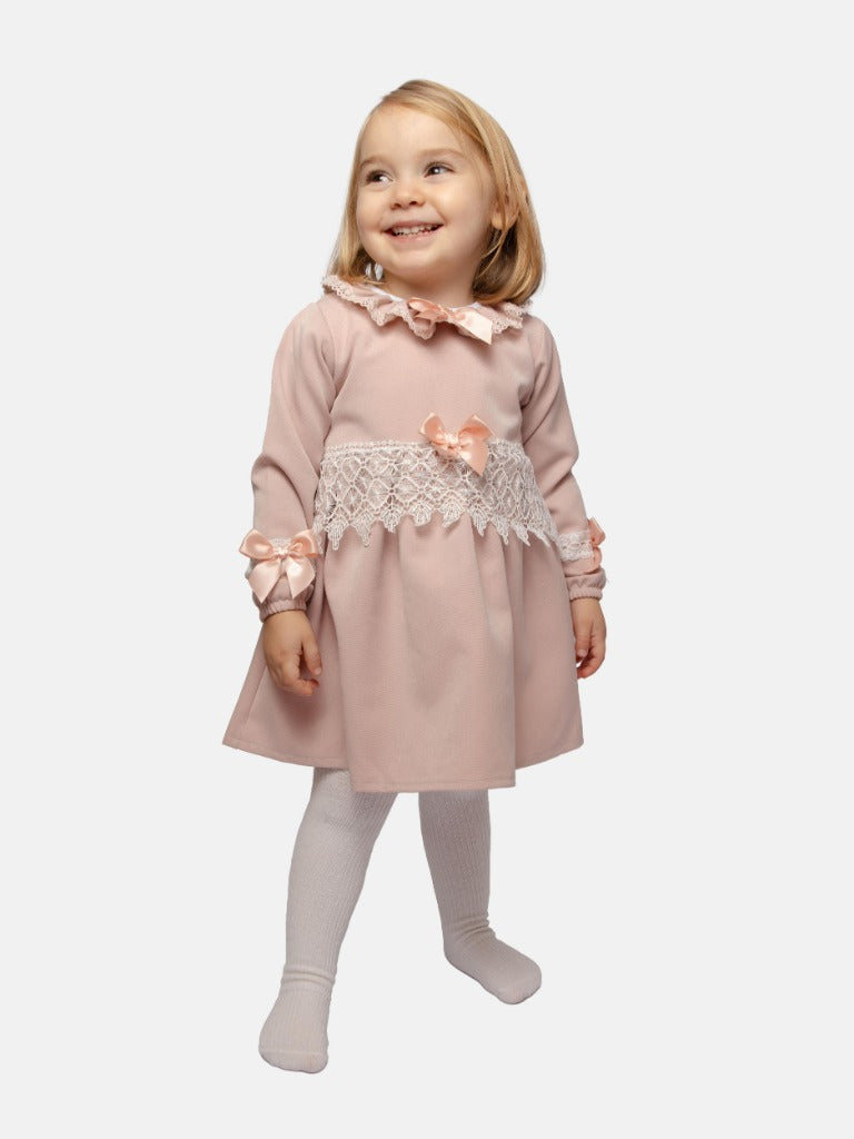 Baby Girl Adella Collection Rose Pink Spanish Dress with Bows and Lace