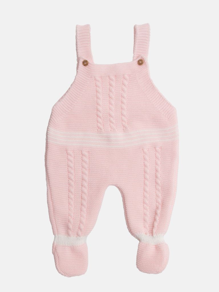 Baby Girl Merida Collection 3-piece Pink Knitted Set with Dungaree & Bonnet