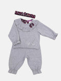 Baby Girl Anna French Collection 3-piece Summer Kids Frilly Top, Pants and Headband Set with Bow - Grey